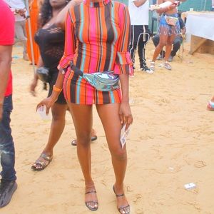 Sheer striped flare sleeve dress